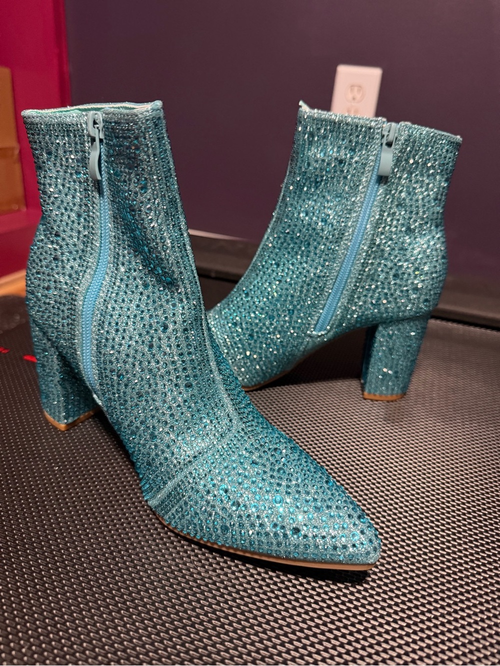 Teal Rhinestone Ankle Boots